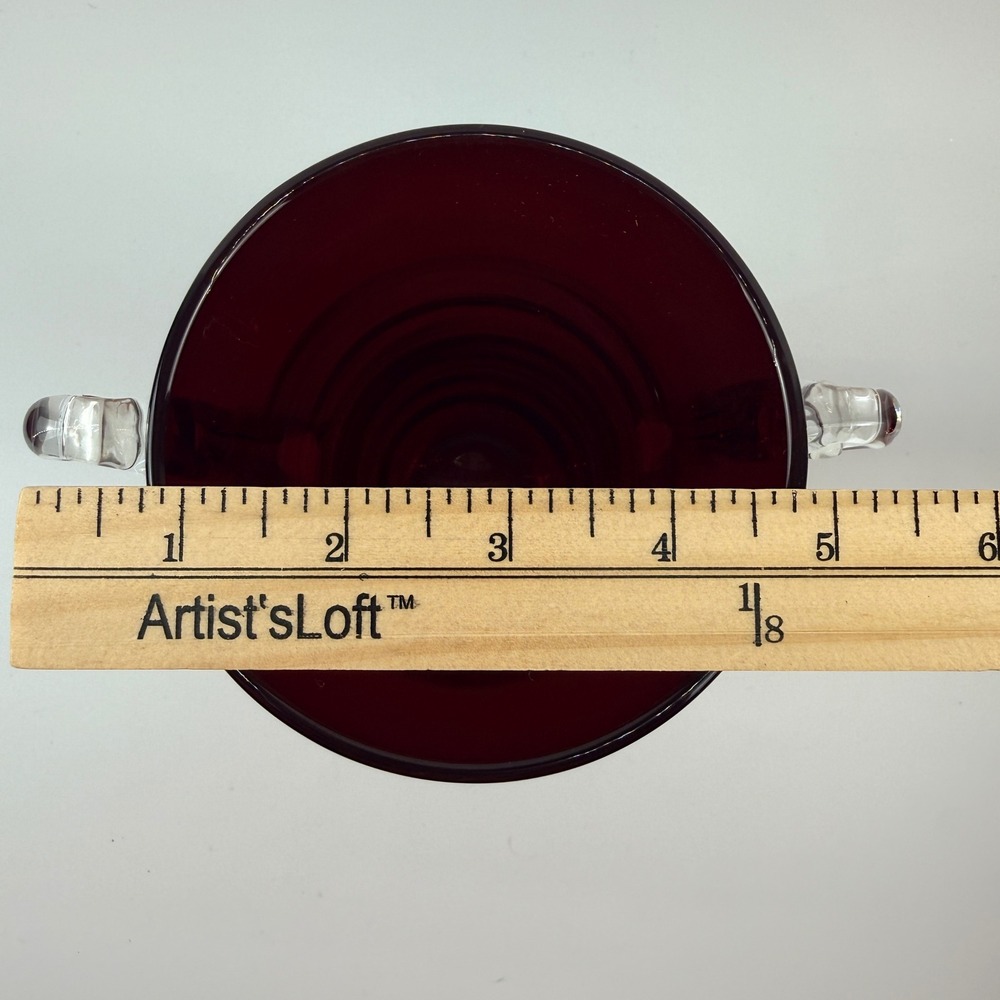 Blenko Ruby Red Glass Vase Non-Catalog Applied Clear Scroll Handles Silver Label - Picture 10 of 10